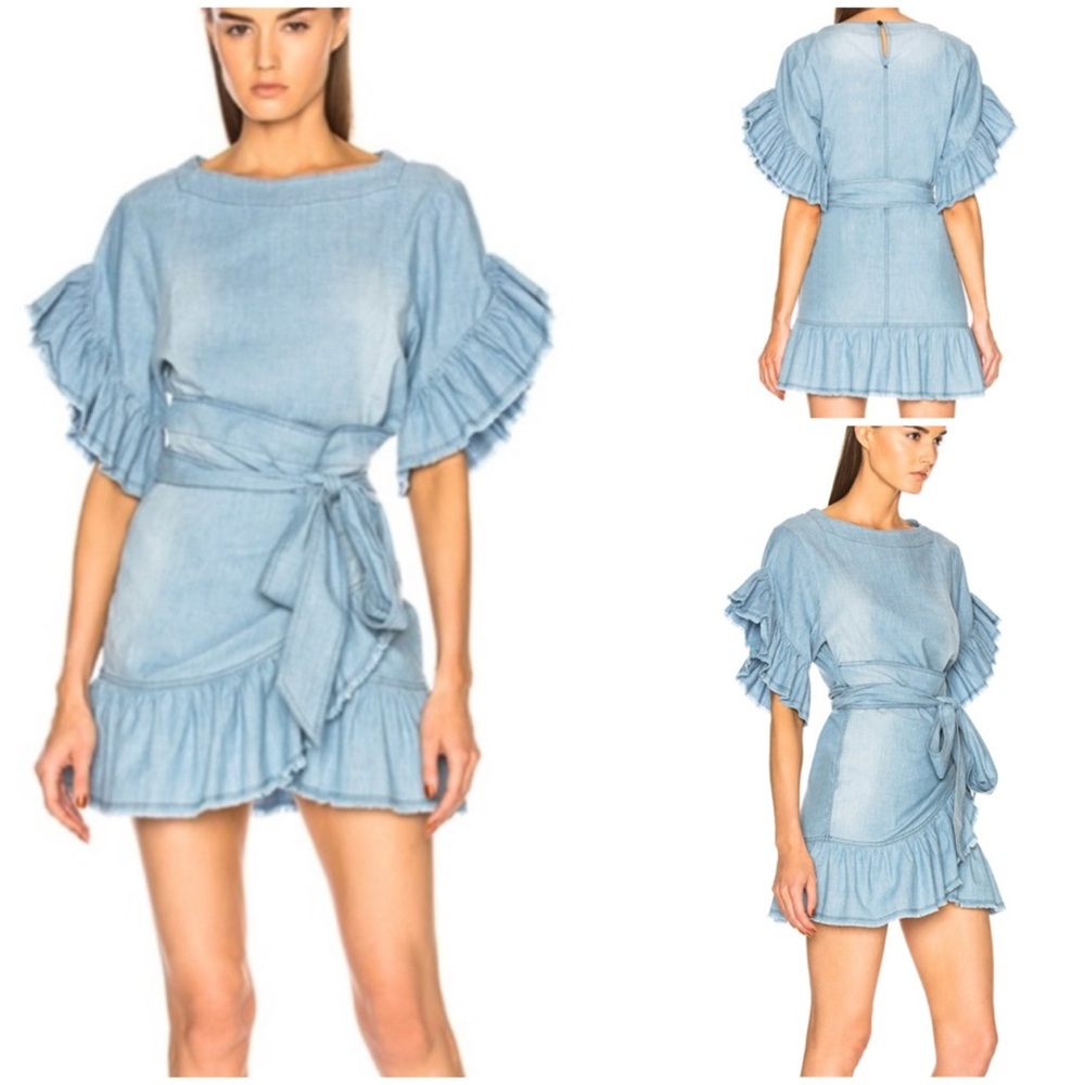 💥PRICE DROP💥 Lelicia Chambray Ruffle Wrap Dress